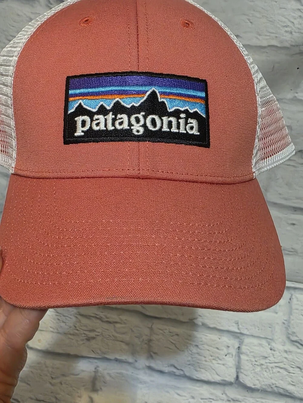 Patagonia Coral-Pink Trucker Hat with White Mesh